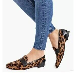 J.CREW ACADEMY PENNY LOAFERS IN LEOPARD CALF HAIR J8502, SZ 8.5